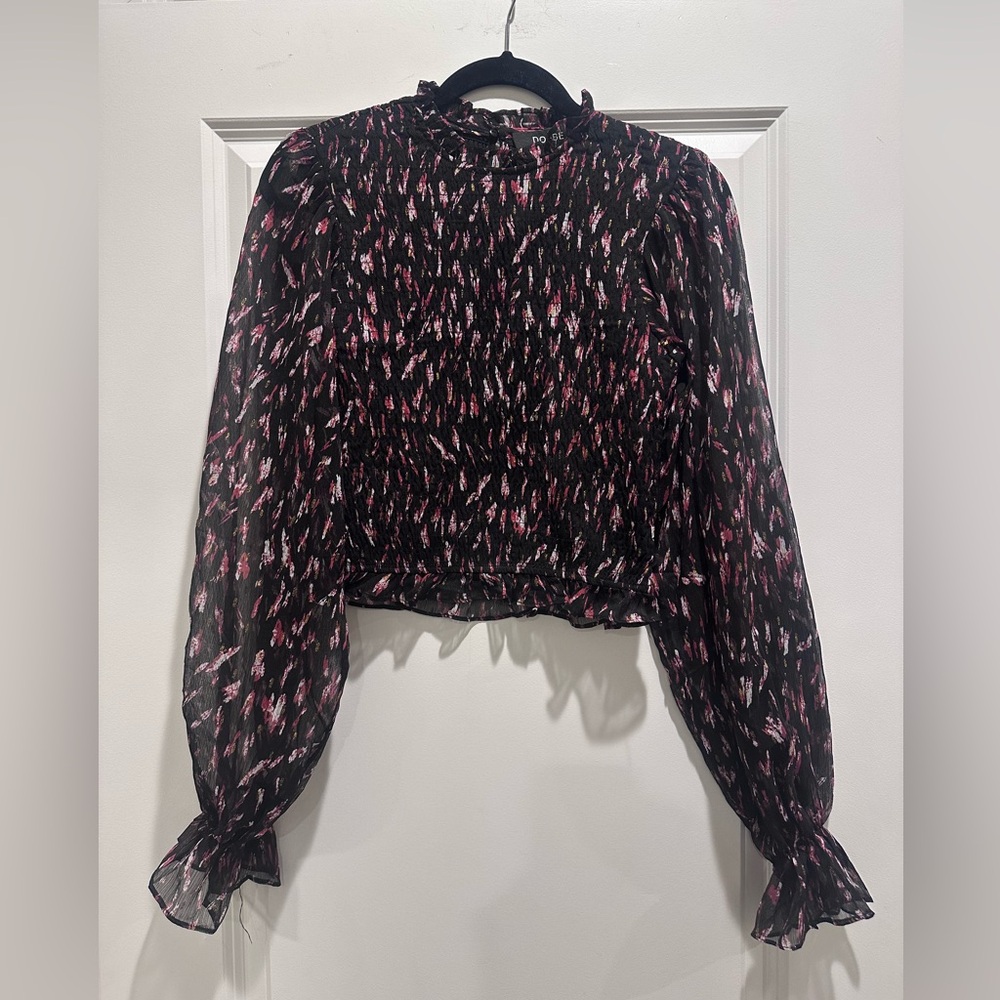 fab'rik Black and Pink Patterned Blouse